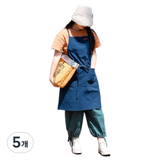 IAMPANDA 亞麻棉連身圍裙, 海軍藍, 5個