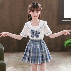 Orenjidamom 女童水手領格紋領帶裙裝套組