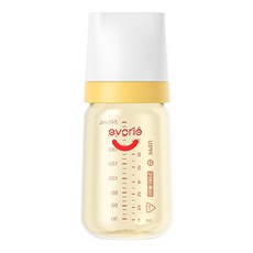 evorie 愛得利 特選PPSU寬口徑奶瓶 耐高溫 可水煮/蒸氣/紫外線消毒, 白色 + 黃色 + 透明色, 240ml, 1個
