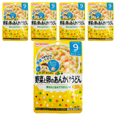 WAKODO 和光堂 嬰兒即食食品 蔬菜雞蛋羹烏龍麵, 9個月以上寶寶適用, 蔬菜雞蛋, 80g, 5包