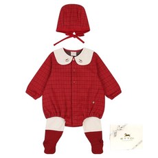 ETTOI 新生兒用 Heather 格紋連身衣 3件組 + 禮物包裝組 + 購物袋