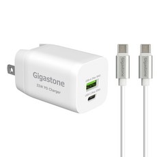 GIGASTONE 立達 PD-6330W + CC-7600W快充組 USB-C to USB-C傳輸線 + 電源供應器32.8 x 31.8 x 61.2mm 58g, PD-6330W + CC-7600W, 1組, 白色