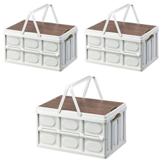 FANCY LIFE 手提摺疊收納箱 12L, 3個, 象牙白