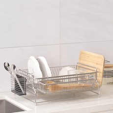 PureCell 盤子架擴張型304不鏽鋼餐具瀝水架, 1層, 1個, 銀色