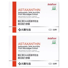 大醫生技 蝦紅素DHA微藻萃取油腸溶複方膠囊, 30顆, 0.6g, 2盒