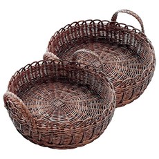 Rattan Shop 藤木圓形手把藤編籃 J083H, 棕色, 2個