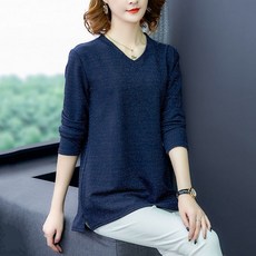 ADAQUEEN 女款 春秋 V領 寬鬆版 開衩 大尺碼 T恤