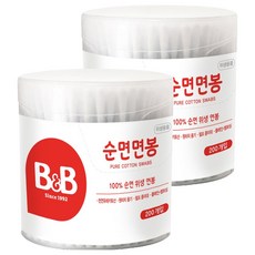 비앤비 원형 유아용 면봉, 200개입, 2개