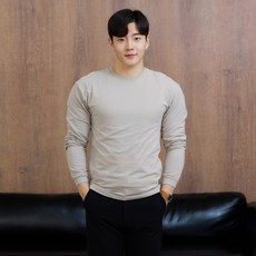 핵쿨남 남성용 어깨넓어보이는 머슬핏 긴팔 라운드 티셔츠