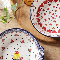 MAISON OBJET 普拉卡 手把麥片碗 2入組, 紅色愛心 + 草莓, 1套