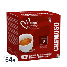 ItalianCoffee Dolce Gusto咖啡機適用Cremoso咖啡膠囊, 7g, 16顆, 4盒