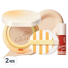에스쁘아 비글로우 볼륨 쿠션 파운데이션 13g SPF42 PA+++ + 퍼프 2p + 립틴트 2g 글리밍 캘리 에디션 세트, 20호 바닐라, 2세트