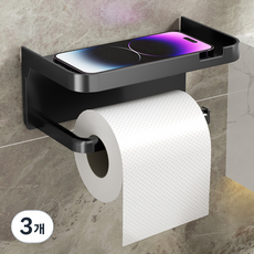끌레르비 무타공 핸드폰 거치 휴지걸이, 블랙, 3개