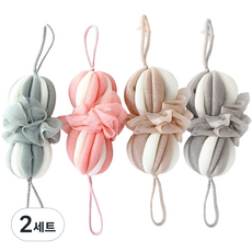 日常大師 低刺激雙色長版沐浴球 4件組, A款 粉紅色, 灰色, 綠色, 米色, 4入, 2套