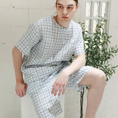 TERAWOOD 男士泡泡紗莫奈短袖睡衣上下套裝