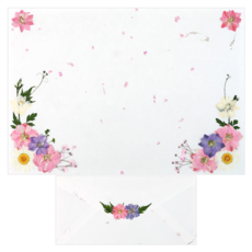 Day of Writing letters 押花禮緞信 + 信封 + 練習用韓紙 成品套組, 可愛粉紅滿天星, 1組