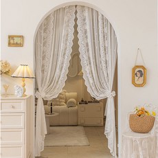 Mimisole 浪漫法式蕾絲臥室客廳穿孔式窗簾, 白色