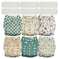 mama koala 嬰幼童成長型口袋式布尿布3.0 (3.6~18kg) 趣味仙人掌 6個 附純竹尿墊組, 6件
