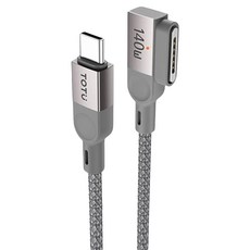 TOTU 拓途 磁吸編織收納 Type-C TO MagSafe 3 PD3.1 彎頭充電線 140W快充 LED 捲捲 1m 1條, 編織 灰色