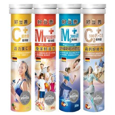 heilusan 好立善 機能保健系列 發泡錠 維他命C250/綜合維他命/鈣 + D3/鎂300 款式隨機, 20顆, 4支