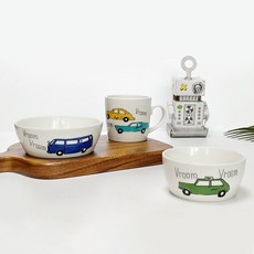 兒童餐具3件組, 汽車款, 飯碗+湯碗+杯子