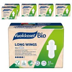 Vuokkoset Bio Long Wings衛生棉, 中型(28.4cm), 10片, 6包