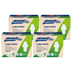 Vuokkoset Bio Long Wings衛生棉, 中型(28.4cm), 10片, 4包