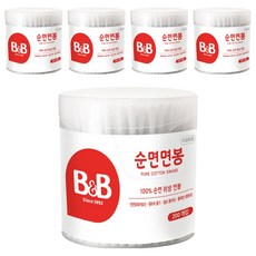 비앤비 원형 유아용 면봉, 200개입, 5개
