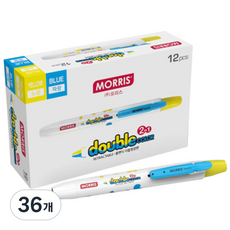 모리스 노크식 더블칼라 2 in 1형광펜, 노랑 + 블루, 36개