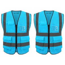 TIS 올메쉬 포켓형 작업복 안전조끼, 하늘, 2개
