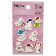 德德小品集 多款式 POP 小白貓的生活 便利貼套裝, 螢光透明PET材質, 防潮, 紙張充足, 可重複黏貼, 不適用, 15枚, 1組