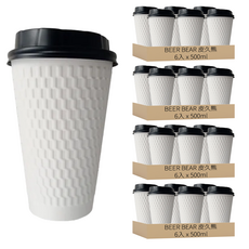 BEER BEAR 皮久熊 Drink 渴格紋防燙杯 附蓋 500ml MY-8107, 6入, 4條