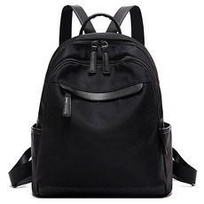 配皮雙拉鍊防潑水牛津布大容量後揹包/雙肩包 0033, 33 x 31 x 13cm, 黑色