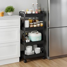 Lineff 移動式縫隙推車, 黑色, 4層