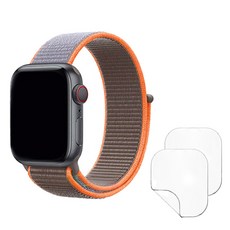 디씨네트워크 애플워치 스포츠루프 스트랩 42 / 44 / 45 / 49 mm + 우레탄 풀커버 보호필름 44mm 2p 세트, 비타민오렌지(스트랩), 1개