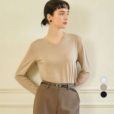 ELLE PARIS 여성용 레이온 브이넥 긴팔 티셔츠