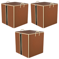 ANTIAN 無紡布大容量衣物收納袋/可折疊衣物收納包/衣櫃衣物防塵防潮衣物袋 180L, 棕色, 3個