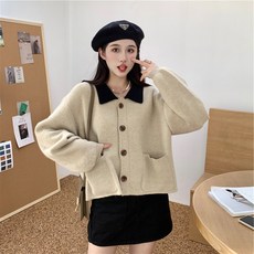 PEONIST 女款雙色領針織開襟衫