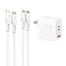 FeeLTEK Argus 66W 3 Ports USB-C to Lightning & USB-C Cables 充電器套裝 充電器 PD Fast Charging MFI Certified Foldable Plug 白色