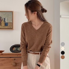 afinar 女款寬鬆版柔軟觸感V領日常針織毛衣