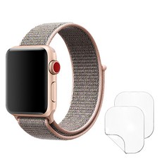 디씨네트워크 애플워치 스포츠루프 스트랩 42 / 44 / 45 / 49 mm + 우레탄 풀커버 보호필름 45mm 2p 세트, 체크핑크(스트랩), 1개