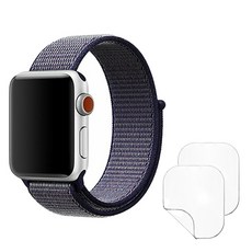 디씨네트워크 애플워치 스포츠루프 스트랩 42 / 44 / 45 / 49 mm + 우레탄 풀커버 보호필름 44mm 2p 세트, 체크퍼플(스트랩), 1개