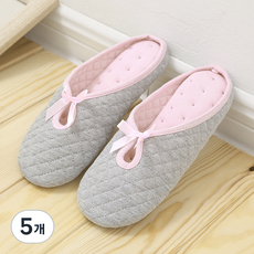 Melli Shop 防樓層噪音 純棉緩衝蝴蝶結室內拖鞋, 灰色, 5個