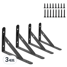 轉角角鐵三角支架 4入 + 螺絲 16入 套組 150mm, 3套, 黑色