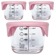 LocknLock 樂扣樂扣 小熊寶寶副食品耐熱玻璃調理盒 3個, B68-43, 圓形粉色, 1組, 230ml