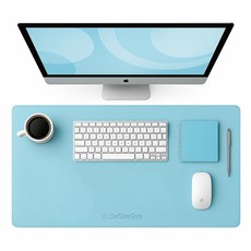DGG 柔色防滑皮革桌墊滑鼠長墊, 天空藍, 1個