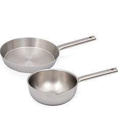 QUEEN SENSE Shine 5層塗層鍋具2件組, 銀色, 平底鍋 24cm+炒鍋 20cm, 1組