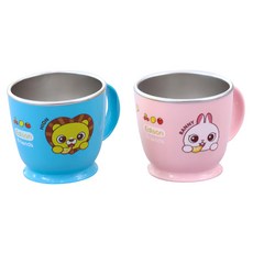 Edison 愛迪生 Friends 防滑不鏽鋼杯組 240毫升, 粉色兔子+藍色獅子, 1組, 240ml