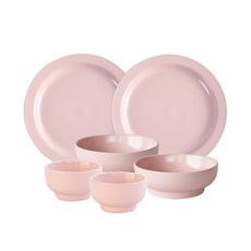 PRELUDE 雙人素色碗盤餐具組 A款 6入, 粉色的, Remerkin 2p + Changi 2p + 9 英寸盤子 2p