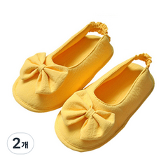 襪套式蝴蝶結室內拖鞋, 黃色, 2個